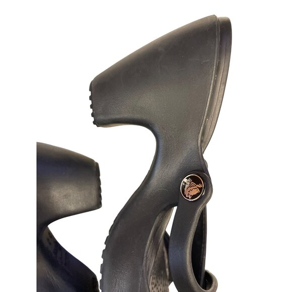 CROCS Cyprus Slides Womens Size 9 Black Heeled Slip On Criss Cross Strap Open To - Picture 3 of 9